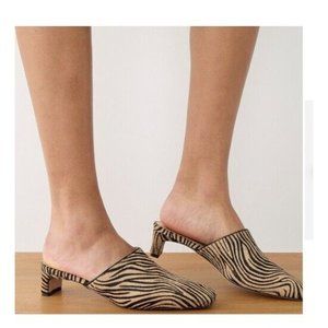 J Crew Layla Mule Heels Calf Skin Pony Hair Tiger Zebra Print Kitten Heel 9.5